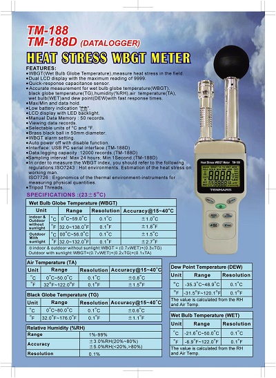 TM-188HEAT STRESS WBGT METER