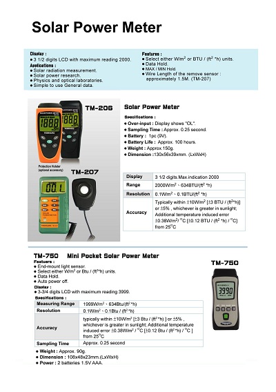 TM-206-207-750Solar Power Meter