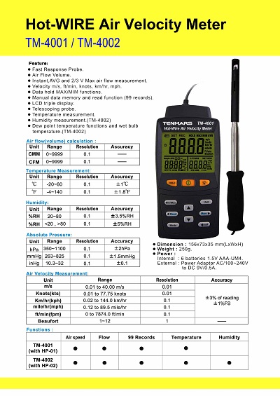 TM-4001-4002Hot-WIRE Air Velocity Meter